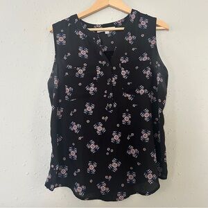 LOFT Black Pink Floral Sleeveless Blouse Casual Spring Medium